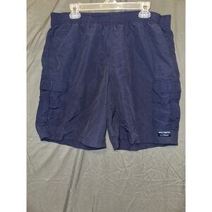 LL Bean Mens Navy Blue Cargo‎ Swim Trunks Shorts Elastic Waist Size XL